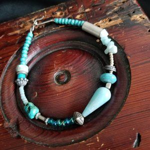 Handmade Turquoise Beaded Anklet Bracelet 8"